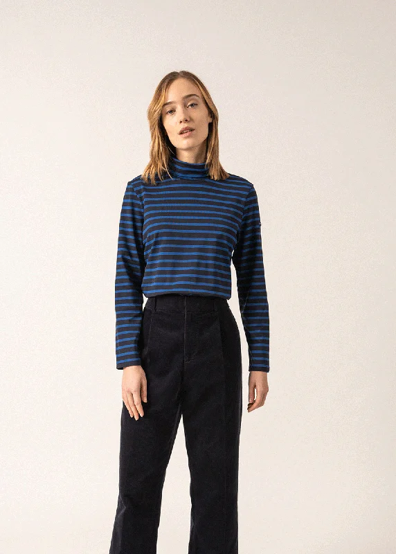 OURAL - Turtleneck Striped Shirt for Women | Stretch Fabric | Women Fit (NAVY / ROYAL BLUE) Handmade Hand-knitted Hand-woven OURAL - Turtleneck Striped Shirt for Women | Stretch Fabric | Women Fit (NAVY / ROYAL BLUE) Handmade Hand-knitted Hand-woven