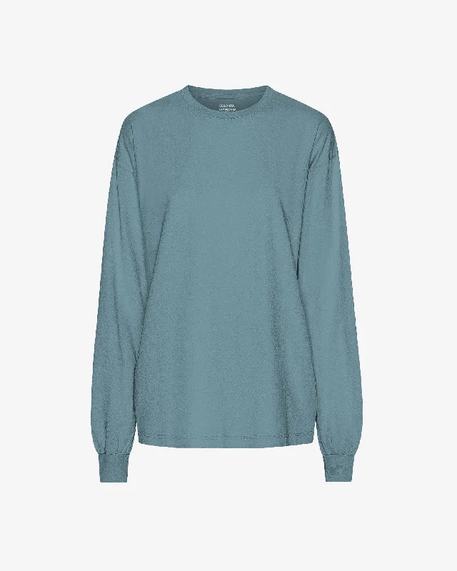 Oversized Organic LS T-shirt - Stone Blue Houndstooth Herringbone Solid