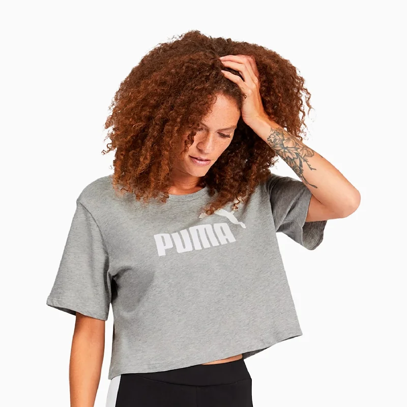 Women's Essentials Cropped Logo T Shirt Collared Crew Neck Turtle Neck