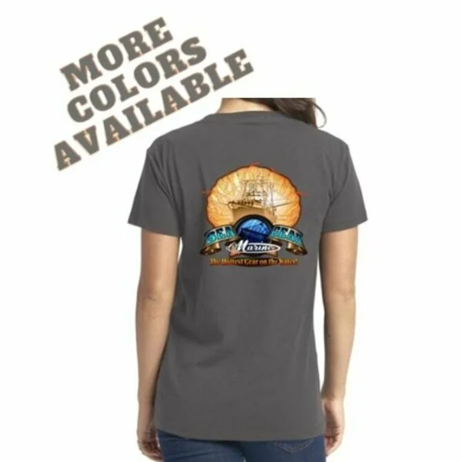 Sea Gear - Women's Flaming Scallop V-Neck Short Sleeve Tee Zippered Buttoned Snapped