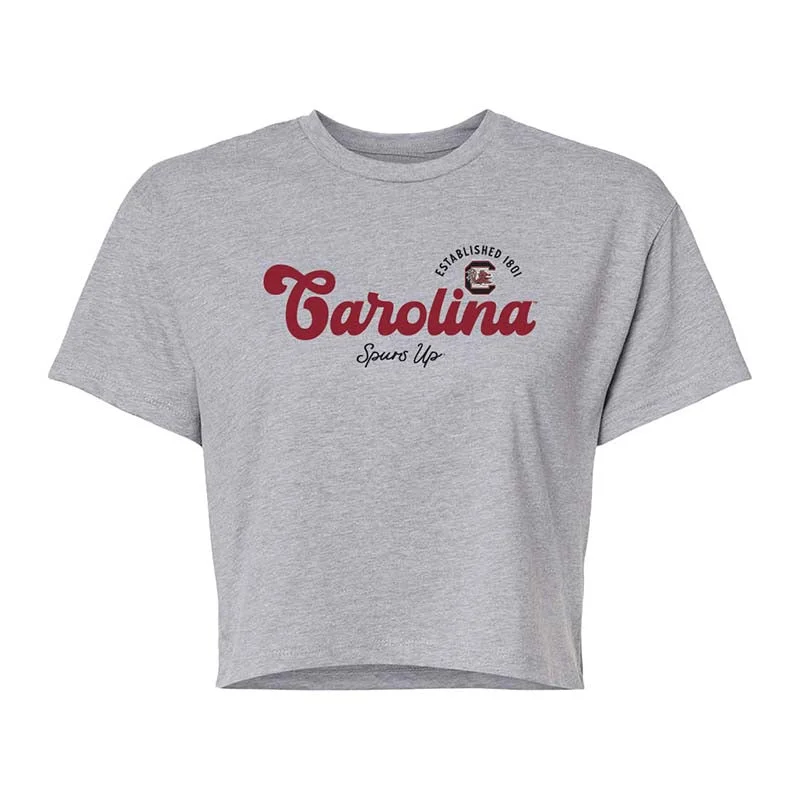 USC Bubble Letters Cropped Short Sleeve T-Shirt Print Jacquard Patchwork