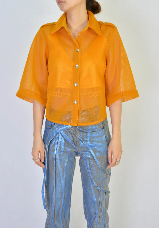 THEBE MAGUGU TM SS20-00016 MESH SAFARI SHIRT ORANGE Nylon Fabric Polyester Fabric Spandex Fabric THEBE MAGUGU TM SS20-00016 MESH SAFARI SHIRT ORANGE Nylon Fabric Polyester Fabric Spandex Fabric