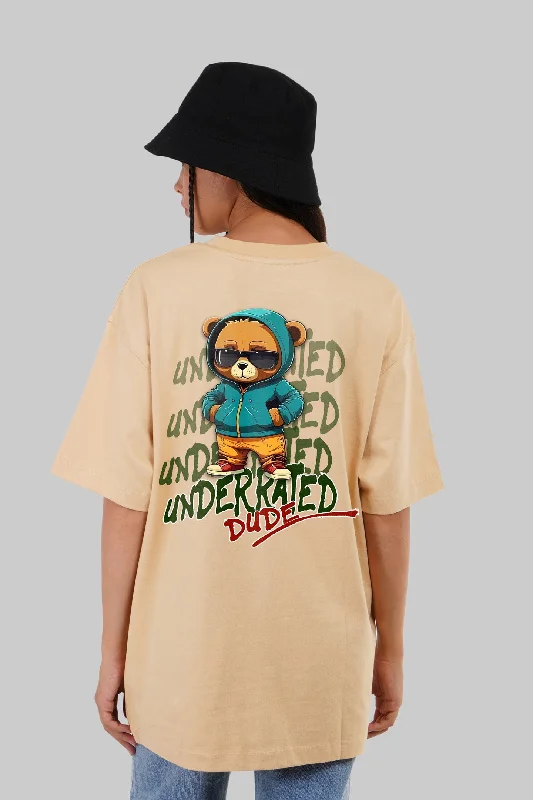 Underrated Dude Beige Oversized Fit T-Shirt Women Satin Fabric Silk Fabric Chiffon Fabric