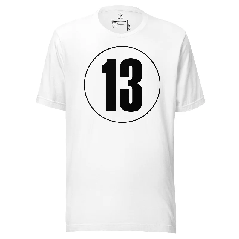 Unisex t-shirt: Black on White 13 Notch Collar Peter Pan Collar Cowl Neck