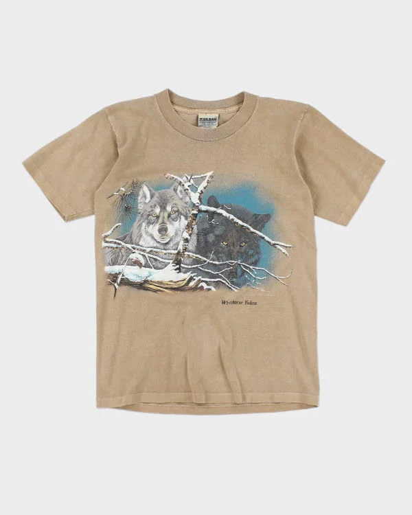 Vintage 90's Single Stitch Wolf T-Shirt - S Thin T-Shirt Open Front Quick Dry