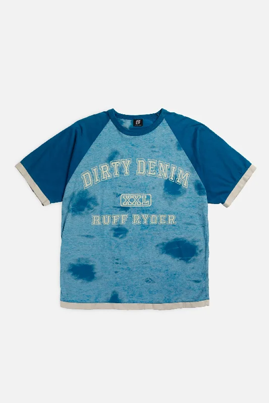 Vintage Ruff Ryders Dirty Denim Tee - M Notch Collar Peter Pan Collar Cowl Neck