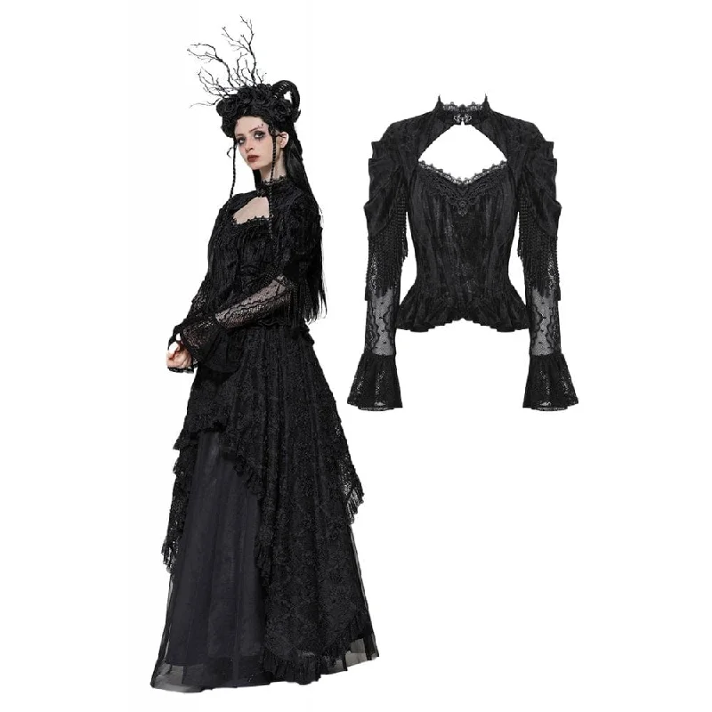 Women's Gothic Cut-out Lace Long Sleeved Shirt Elasticated Padded Insulated