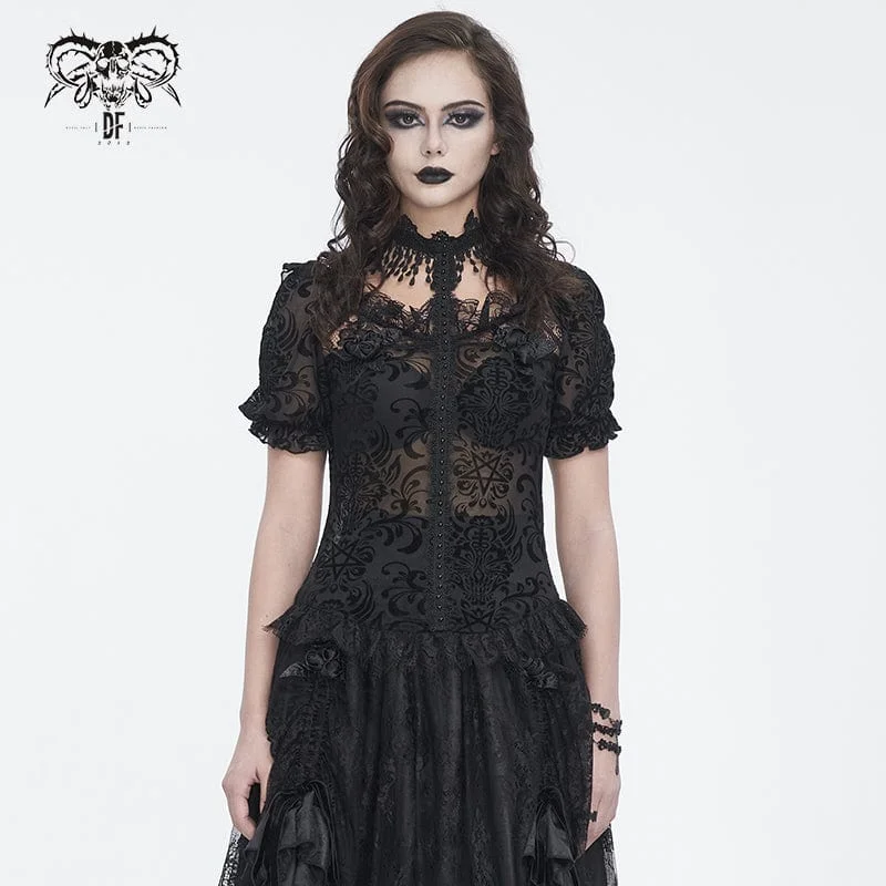 Women's Gothic Puff Sleeved Flocking Mesh Sheer Shirt Chenille Blend Fleece Blend Nylon Blend Women's Gothic Puff Sleeved Flocking Mesh Sheer Shirt Chenille Blend Fleece Blend Nylon Blend