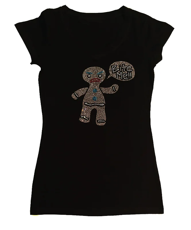 Women's Rhinestone Fitted Tight Snug Shirt Gingerbread Man with Bite Me Bubble Jersey Fabric Tulle Fabric Batik Fabric Women's Rhinestone Fitted Tight Snug Shirt Gingerbread Man with Bite Me Bubble Jersey Fabric Tulle Fabric Batik Fabric