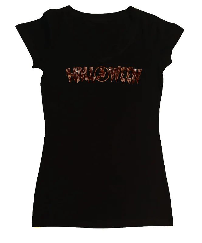 Women's Rhinestone Fitted Tight Snug Shirt Halloween with Witch - Halloween Shirt, Halloween Party, Witch Shirt Layered Multi-layer Single Layer