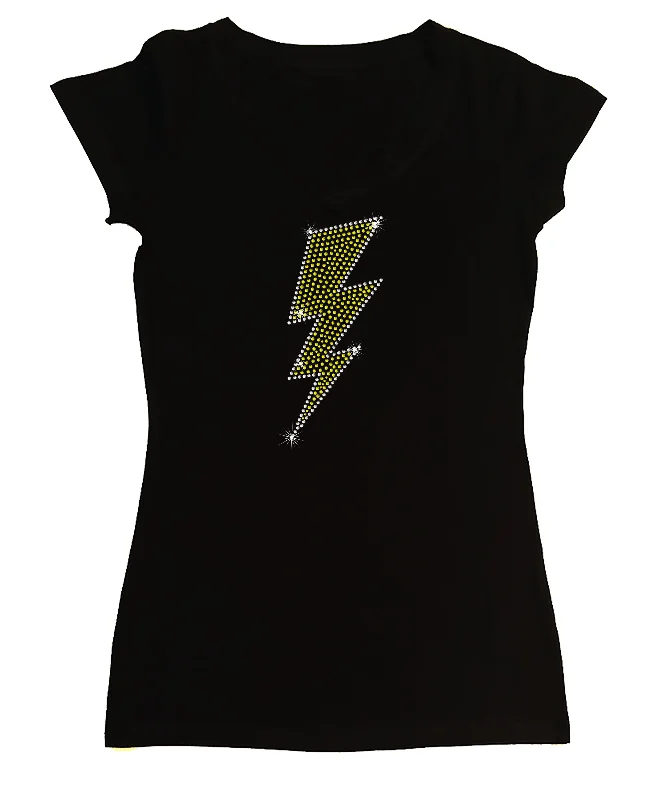 Women's Rhinestone Fitted Tight Snug Shirt Lightning Bolt Boxy Fit Fitted Loose