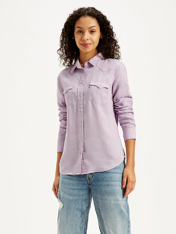 Women's Solid Regular Fit Denim Shirt Anti-Shrink Durable Soft