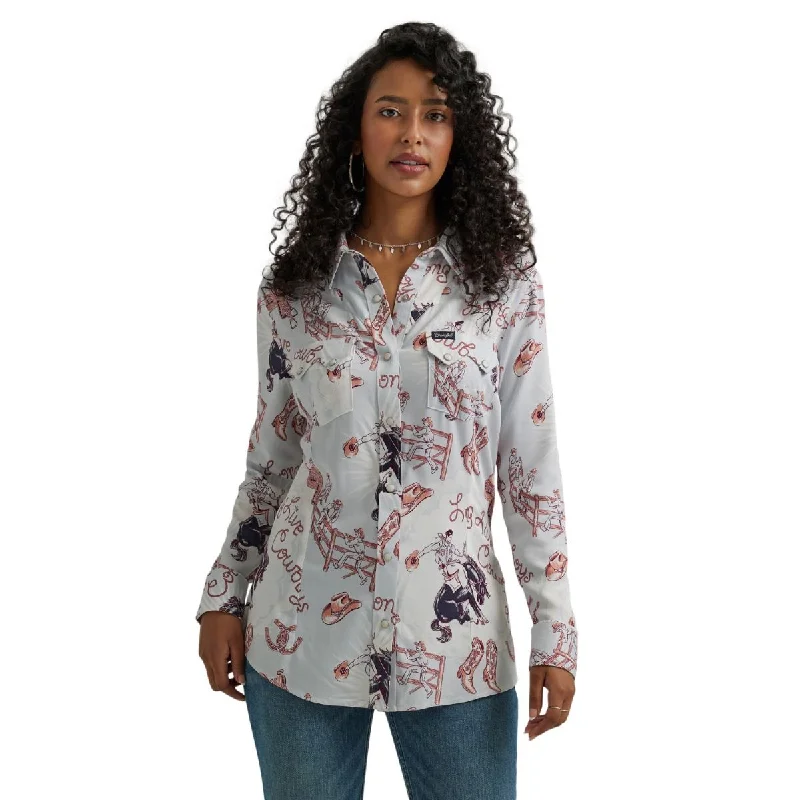 Wrangler Retro Print Snap Western Shirt Cotton Fabric Linen Fabric Terry Fabric