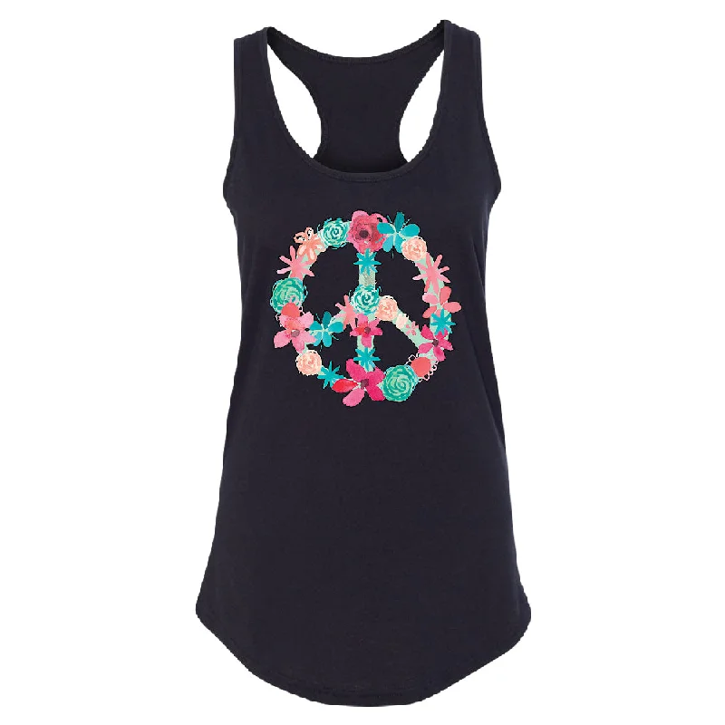 Zexpa Apparel™ Floral Peace Sign Garden Nature Women's Racerback Colored Flowers Shirt Basic T-Shirt Crew Neck Short Sleeve Zexpa Apparel™ Floral Peace Sign Garden Nature Women's Racerback Colored Flowers Shirt Basic T-Shirt Crew Neck Short Sleeve