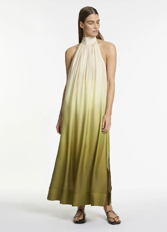 Acacia Haze Halter Maxi Dress - Eucalyptus Cozy Maxi Dress with Slit