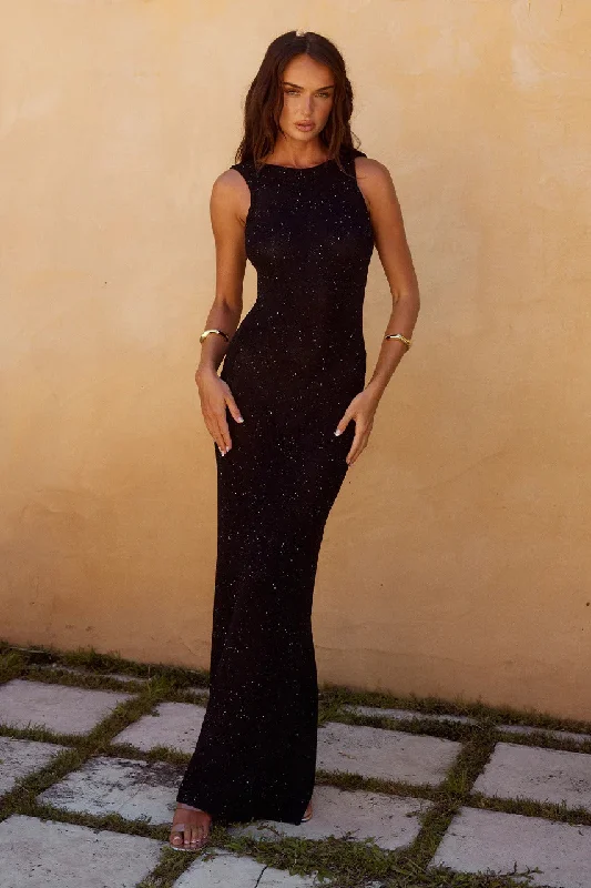 Adrianna Maxi Dress - Black Elegant Maxi Dress with Slit