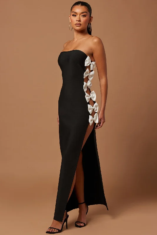 Alice Bow Maxi Dress - Black/White Trendy Ruffled Maxi Dress
