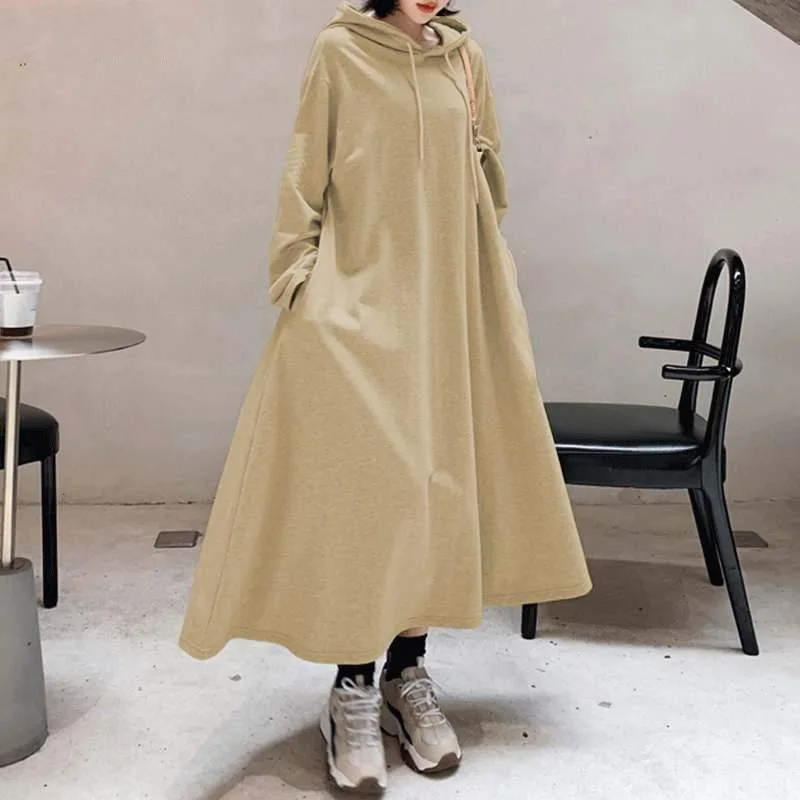 Allegria Hooded Oversized Maxi Dress Trendy Maxi Dress with Bow