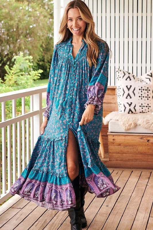 Annie Maxi Dress - Blue/Purple Fashionable Button-Down Maxi Dress