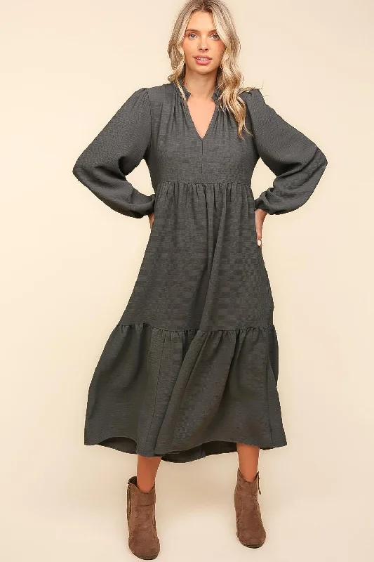 ASH BABYDOLL WOVEN MAXI DRESS WITH SIDE POCKETS Comfortable Fitted Maxi Dress