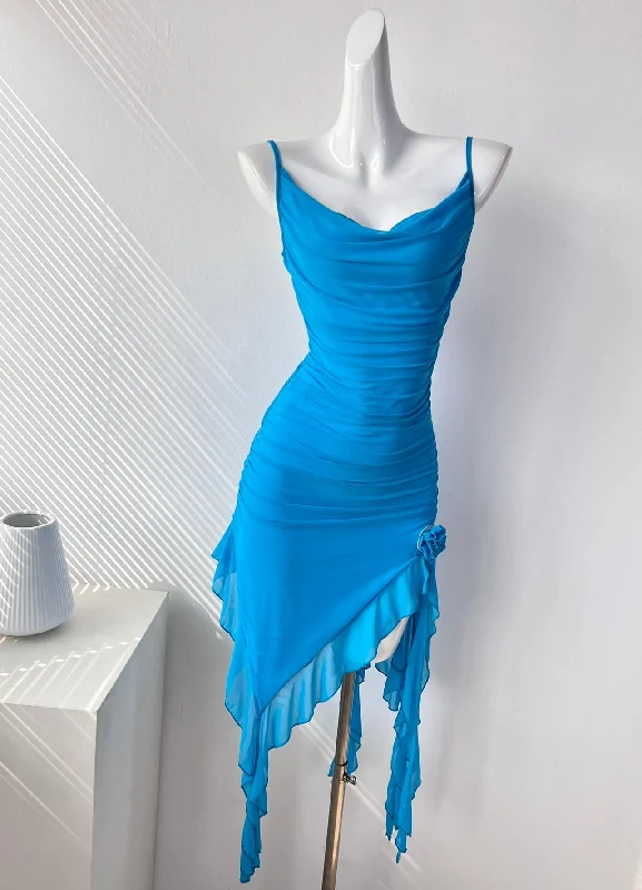 Asymmetrical Blue Beauty Stylish Maxi Dress Cozy Cold-Shoulder Maxi Dress