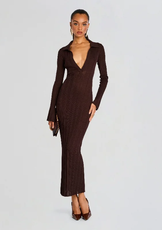 Azula Rib Knit Maxi Dress Cozy Ruffle Sleeve Maxi Dress