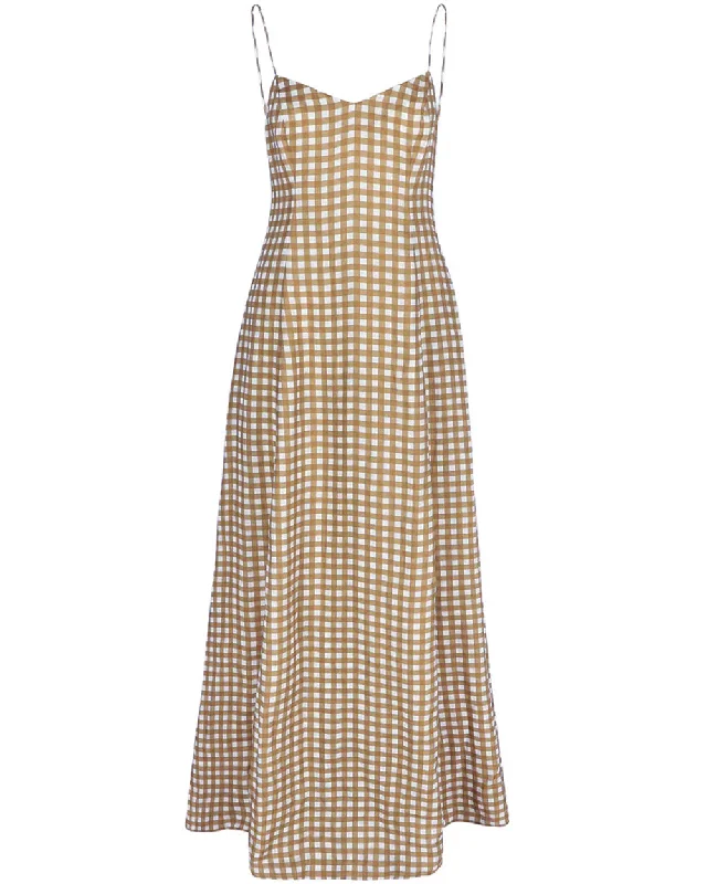 Caramel Gingham Aira Maxi Dress Elegant Boho Maxi Dress