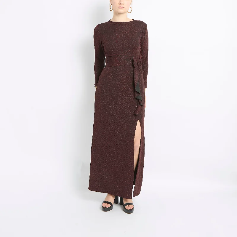 Bow Ruffle Detail Long Sleeve Maxi Dress - UK 10 Stylish Maxi Dress with Frills