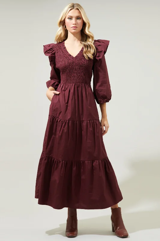 Brighton Smocked Poplin Maxi Dress Elegant Maxi Dress with Drapes