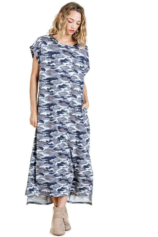 Camo Maxi Dress, Grey Comfortable Bohemian Maxi Dress