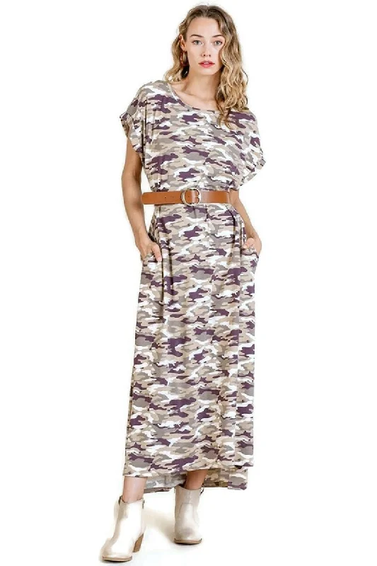 Camo Maxi Dress, Taupe Cozy Open-Back Maxi Dress