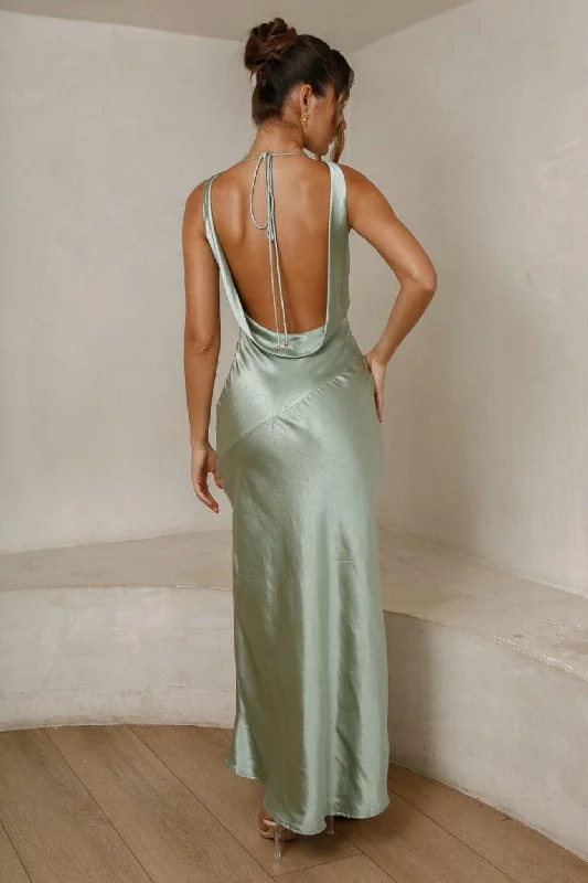 Cassandra Open Back Maxi Dress - Pistachio Comfortable Fit-and-Flare Maxi Dress