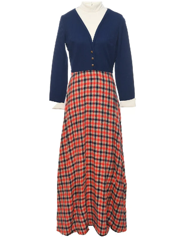 Checked Maxi Dress - M Stylish Empire Waist Maxi Dress