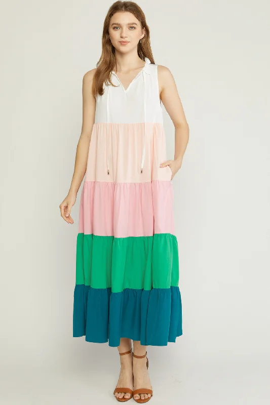 Colorblock Maxi Dress Comfortable Maxi Dress with Sleeves