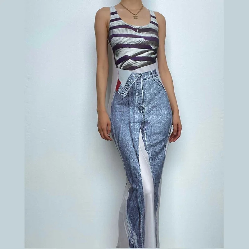 Contrast print sleeveless u neck maxi dress Cozy Knitted Maxi Dress