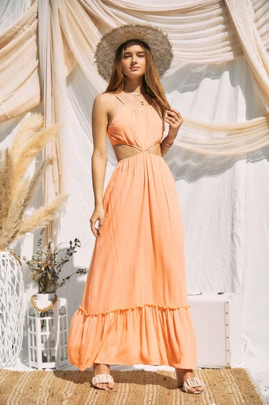 Cut Out Lined Maxi Dress Comfortable Fitted Maxi Dress
