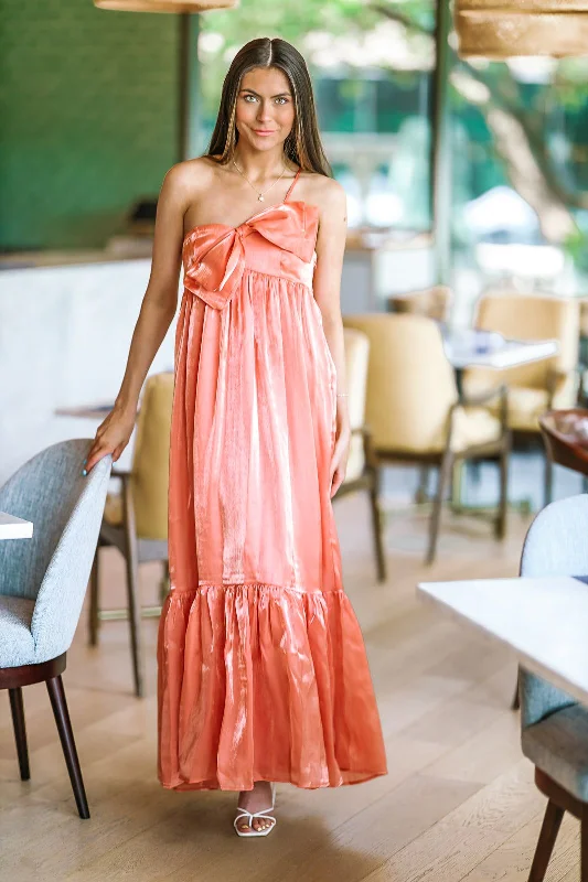 Dance Floor Bound Maxi Dress - Dark Peach Elegant Maxi Dress with Ruffles