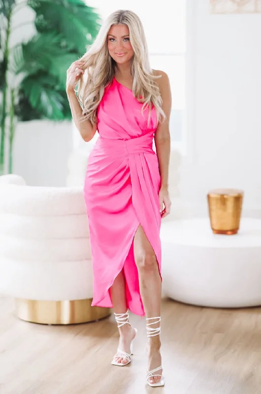 Dance The Night Away Satin Maxi Dress - Pink Trendy Satin Maxi Dress