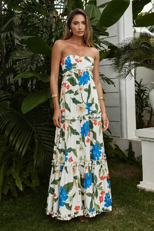 Dario Maxi Dress - White Floral Fashionable High-Low Maxi Dress