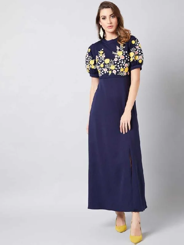 Floral Embroidered Maxi Dress Elegant Lace-Up Maxi Dress
