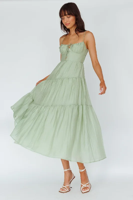 Doe Tie Bust Maxi Dress Sage Chic Sleeveless Maxi Dress
