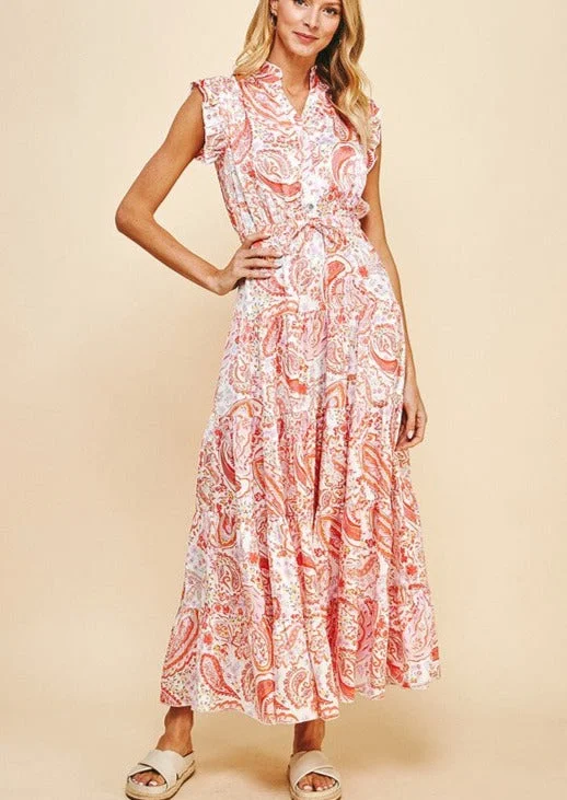 Elegant Paisley Tiered Maxi Dress~FINAL SALE Comfortable Satin Maxi Dress
