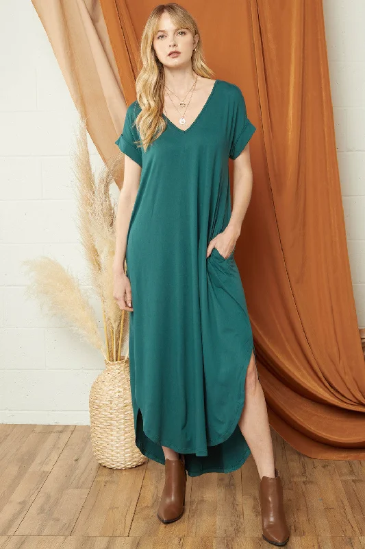 Everyday Pocket Maxi Dress, Hunter Green Elegant Boho Maxi Dress
