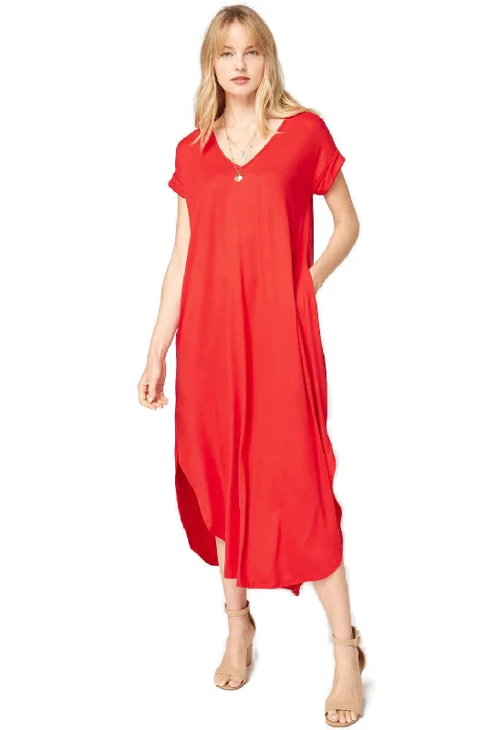 Everyday Pocket Maxi Dress, Tangerine Trendy Floral Print Maxi Dress