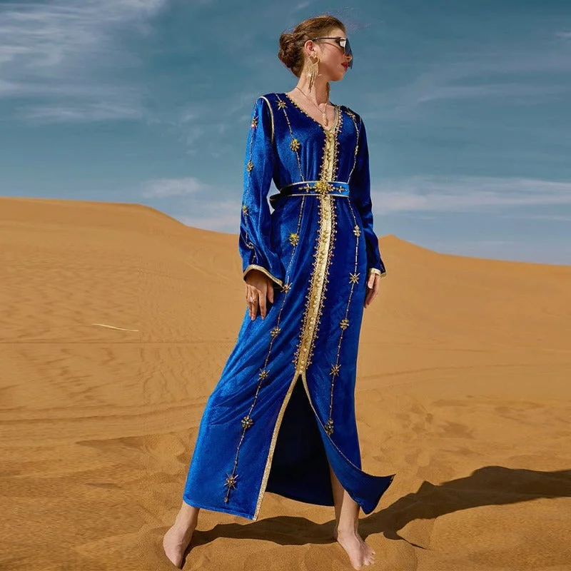 Farah Royal Blue Velvet Maxi Dress | Mandala Fashionable Halter Neck Maxi Dress