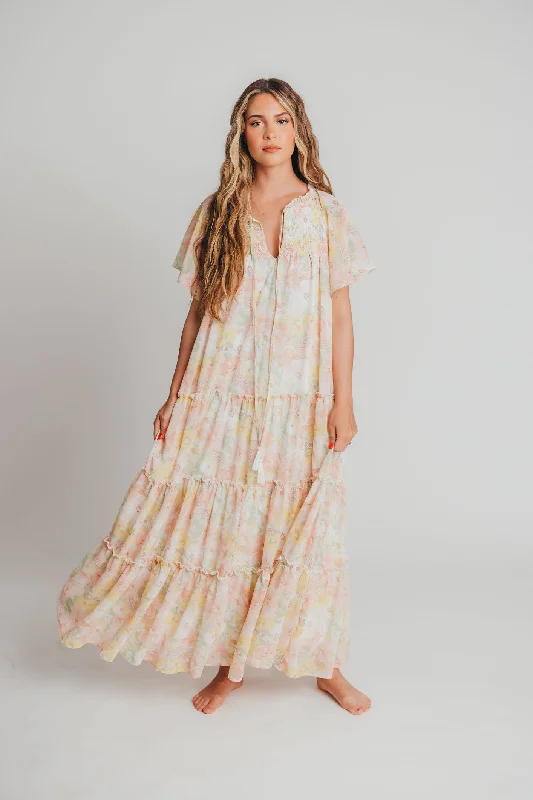 Isla Floral Maxi Dress in Pink - Bump Friendly Elegant Maxi Dress with Pockets