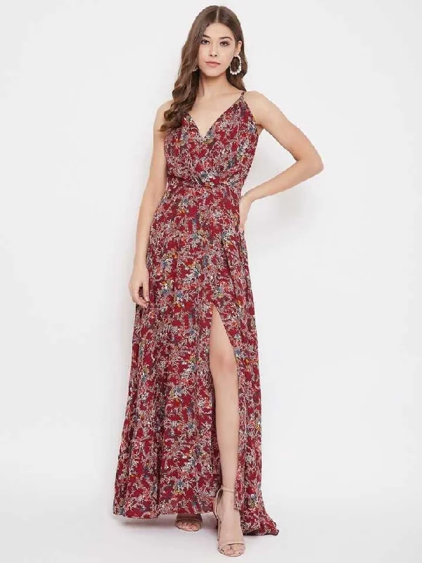 Floral Printed Slit Maxi Dress Trendy Printed Maxi Dress
