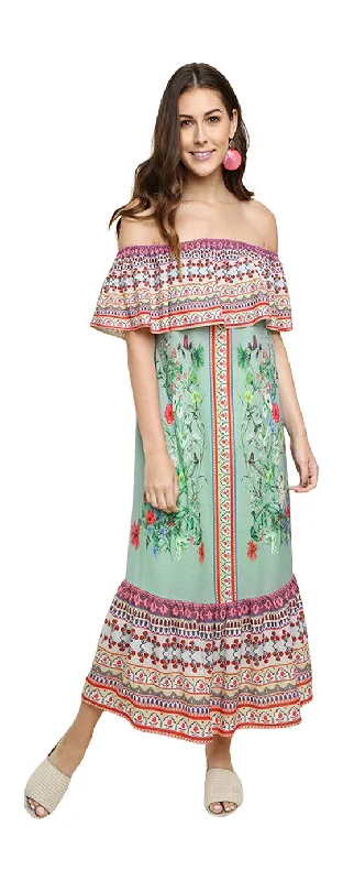 Floral Scarf Maxi Dress, Mint Fashionable Chiffon Maxi Dress
