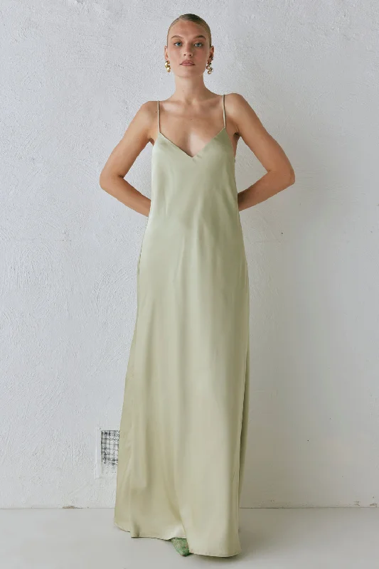 Ida Satin Maxi Dress Sage Chic Off-Shoulder Maxi Dress