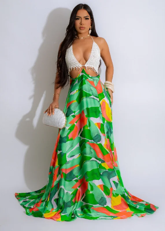 In Your Dreams Maxi Dress Crochet Green Stylish One-Shoulder Maxi Dress